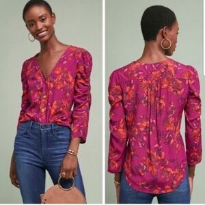 Maeve by Anthropologie Jourdain Blouse in Pink Floral Size Medium